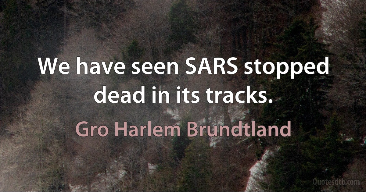 We have seen SARS stopped dead in its tracks. (Gro Harlem Brundtland)