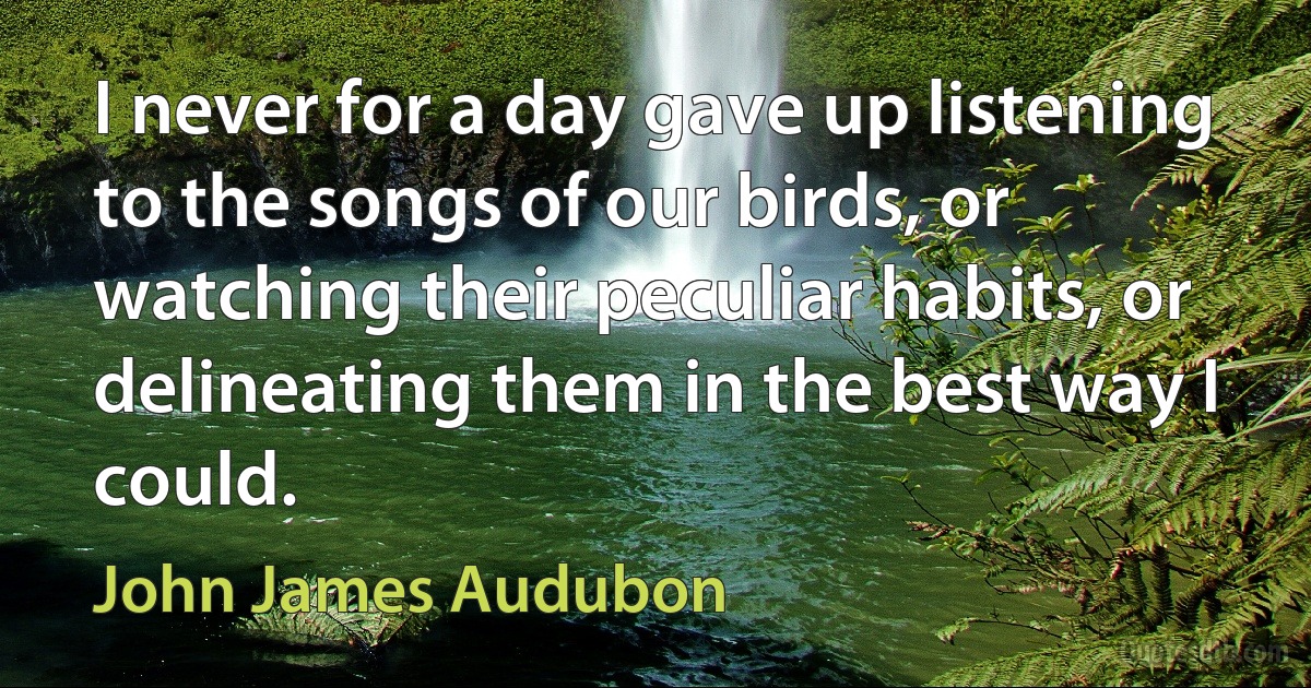 I never for a day gave up listening to the songs of our birds, or watching their peculiar habits, or delineating them in the best way I could. (John James Audubon)