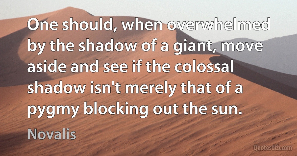 One should, when overwhelmed by the shadow of a giant, move aside and see if the colossal shadow isn't merely that of a pygmy blocking out the sun. (Novalis)