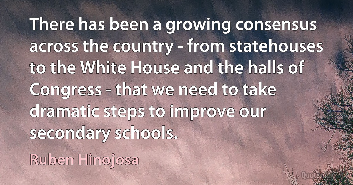 There has been a growing consensus across the country - from statehouses to the White House and the halls of Congress - that we need to take dramatic steps to improve our secondary schools. (Ruben Hinojosa)