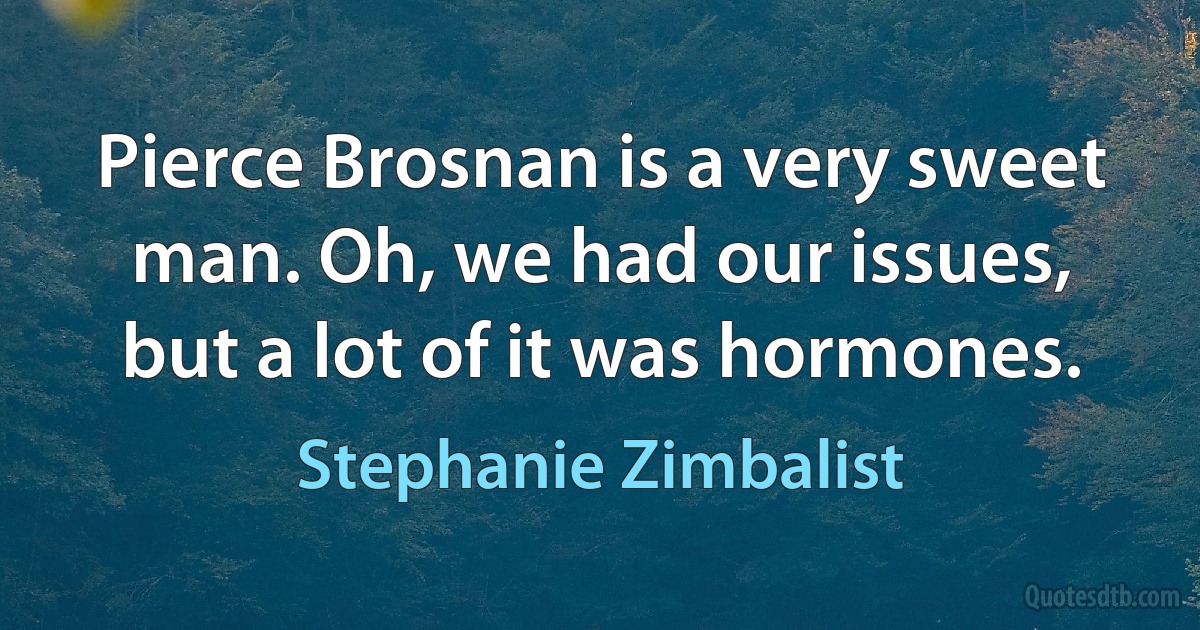 Pierce Brosnan is a very sweet man. Oh, we had our issues, but a lot of it was hormones. (Stephanie Zimbalist)