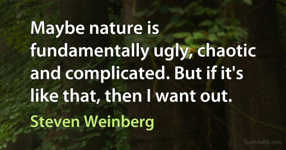 Maybe nature is fundamentally ugly, chaotic and complicated. But if it's like that, then I want out. (Steven Weinberg)