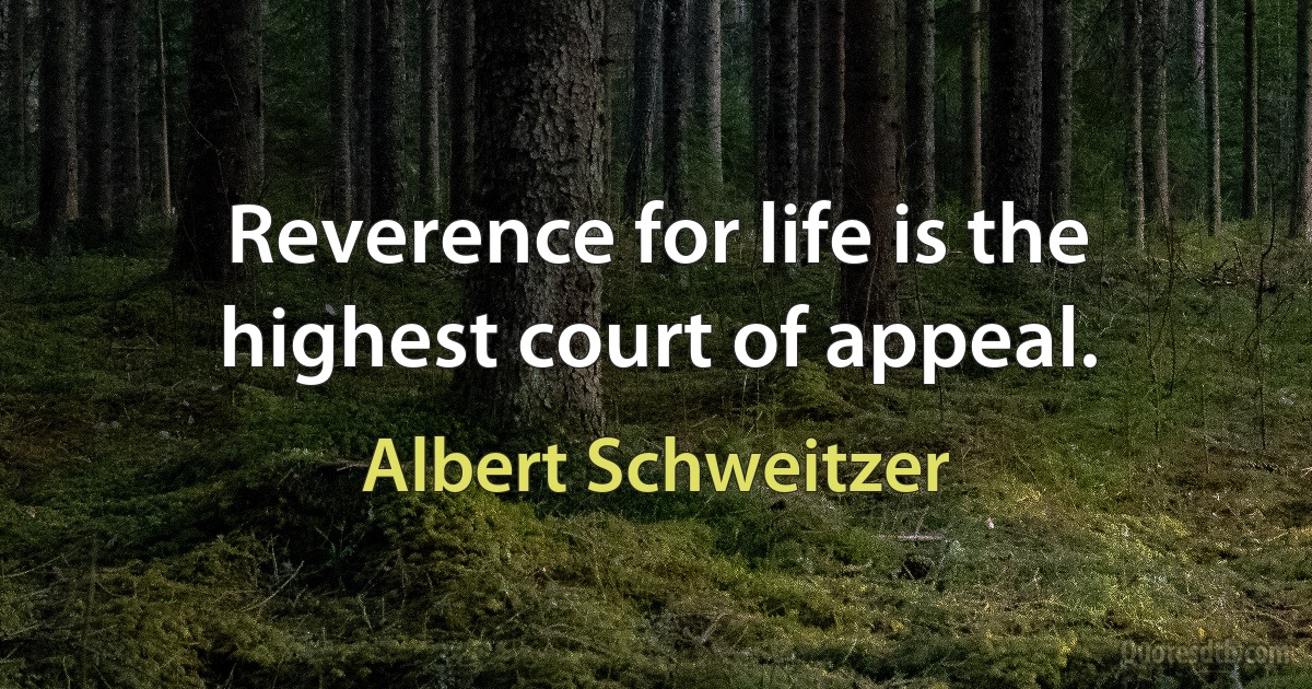 Reverence for life is the highest court of appeal. (Albert Schweitzer)