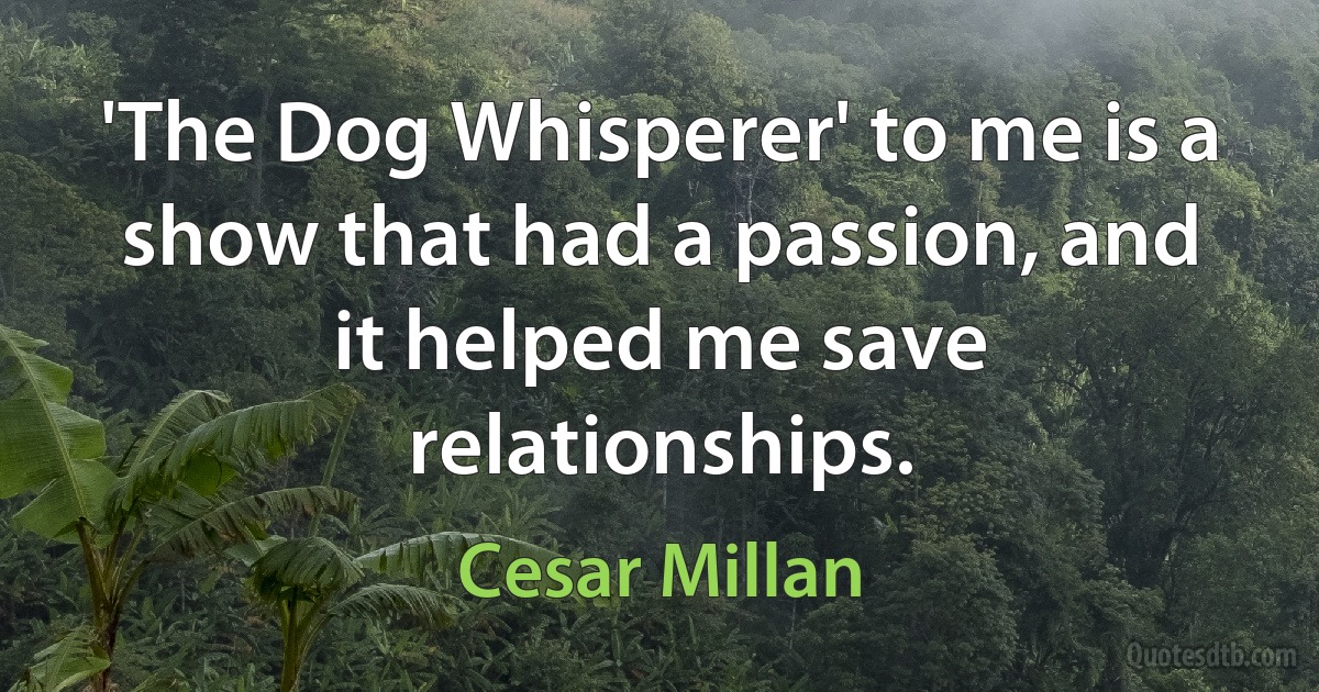 'The Dog Whisperer' to me is a show that had a passion, and it helped me save relationships. (Cesar Millan)