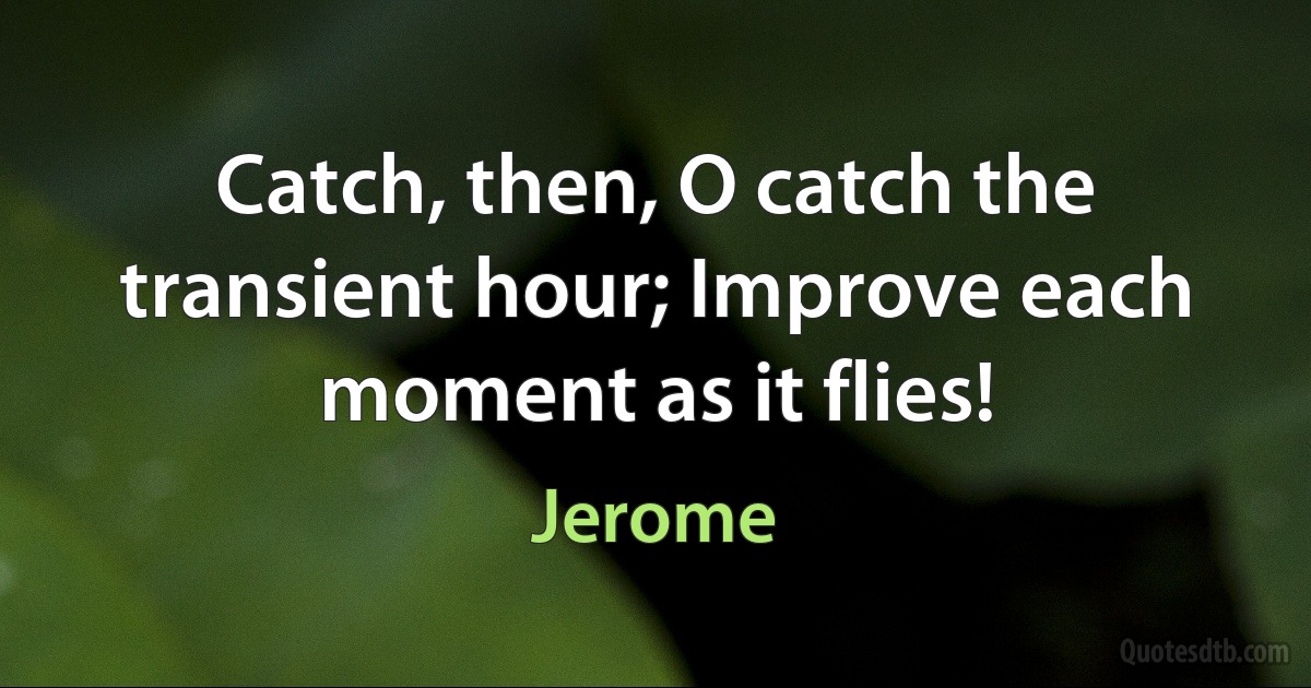 Catch, then, O catch the transient hour; Improve each moment as it flies! (Jerome)