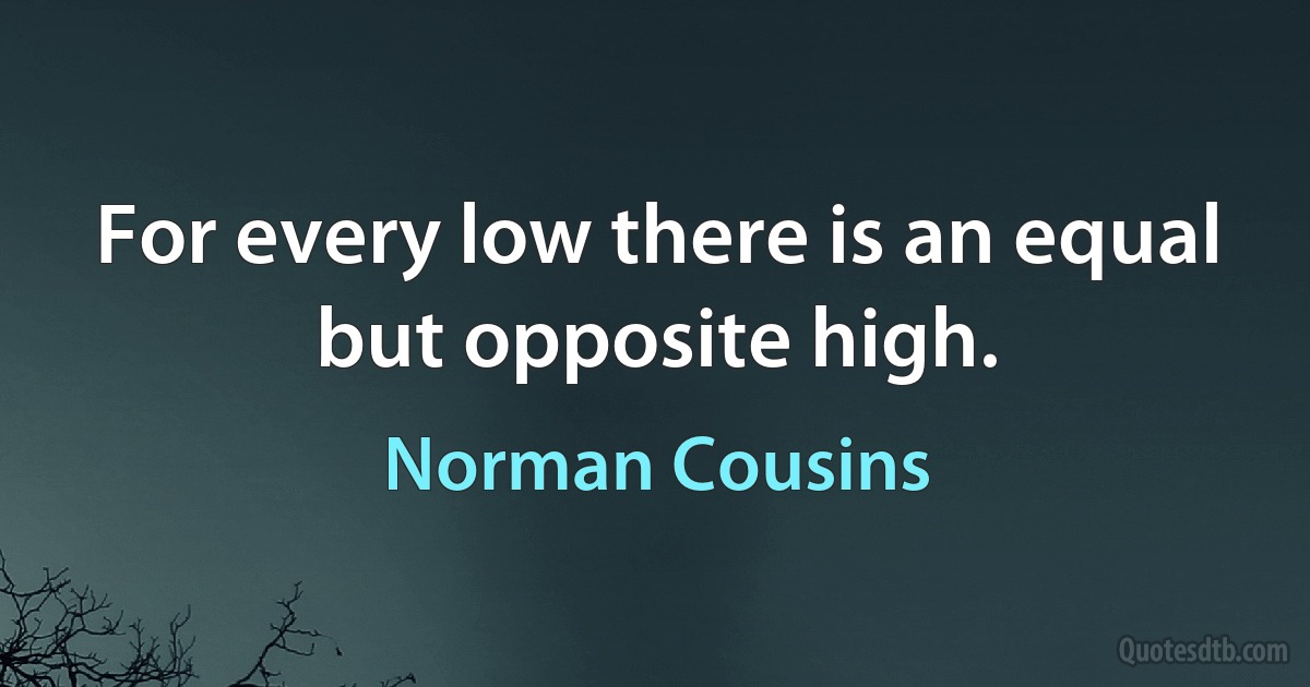 For every low there is an equal but opposite high. (Norman Cousins)