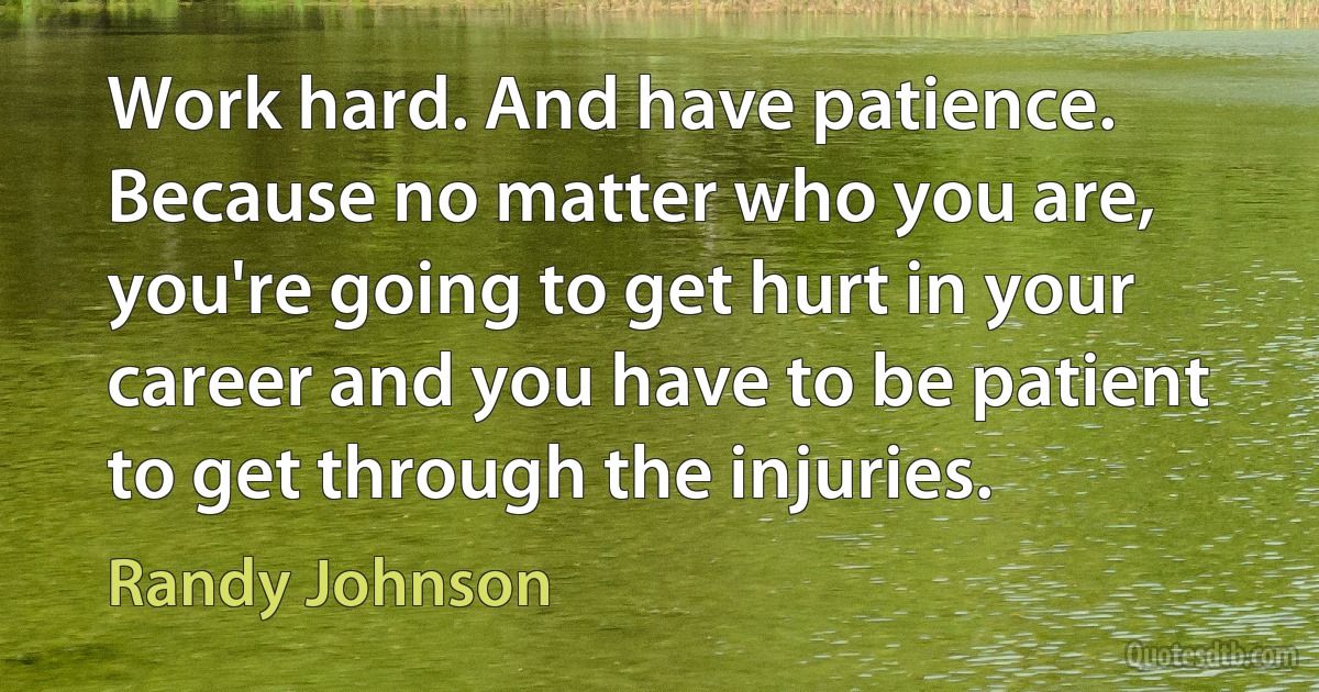 Work hard. And have patience. Because no matter who you are, you're going to get hurt in your career and you have to be patient to get through the injuries. (Randy Johnson)