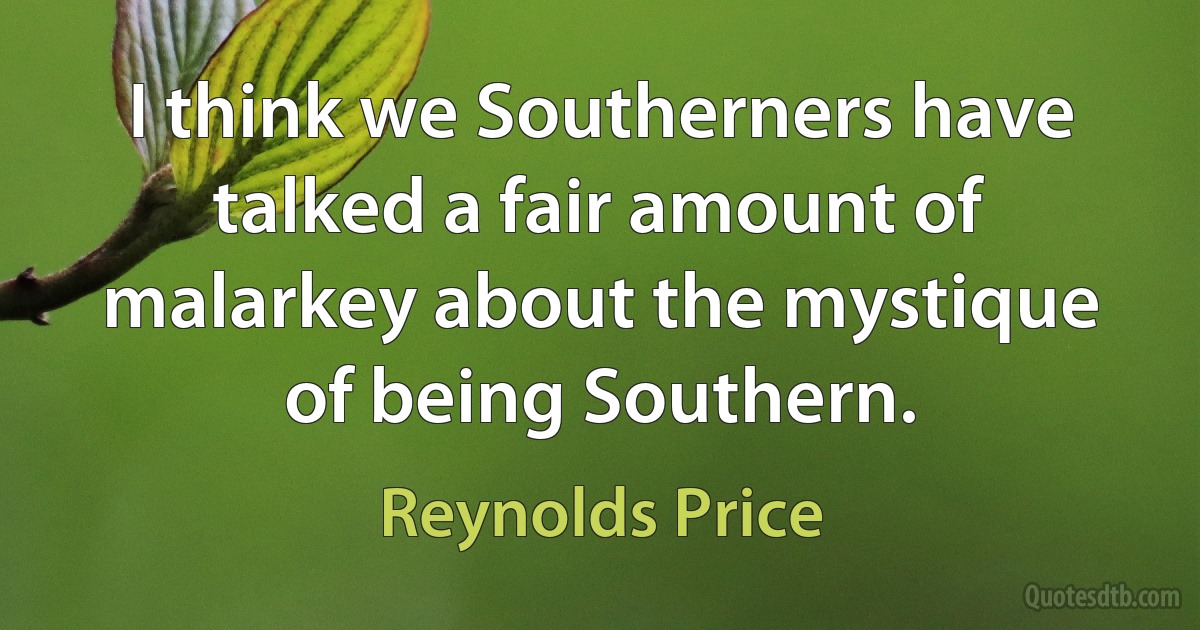 I think we Southerners have talked a fair amount of malarkey about the mystique of being Southern. (Reynolds Price)