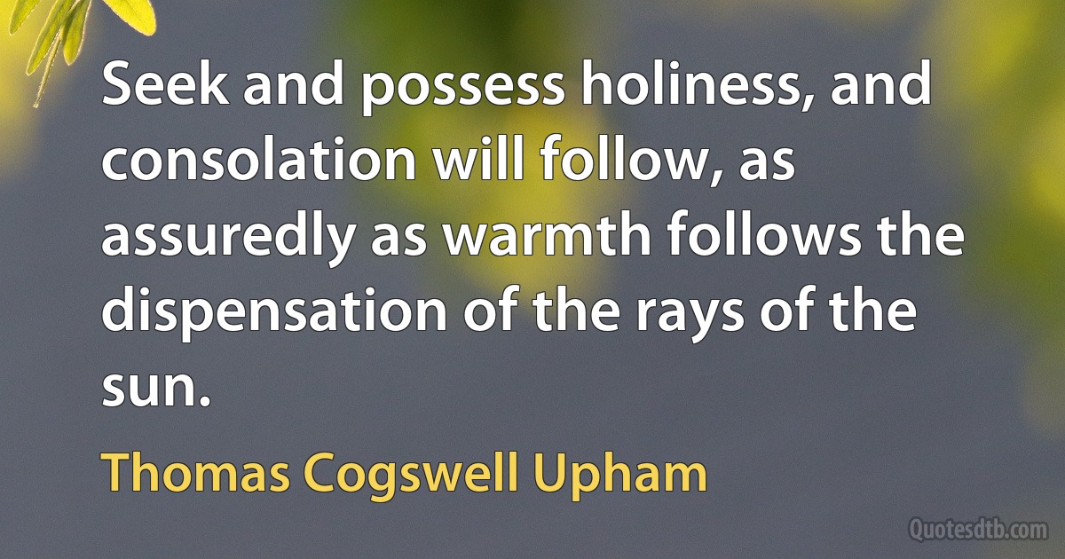 Seek and possess holiness, and consolation will follow, as assuredly as warmth follows the dispensation of the rays of the sun. (Thomas Cogswell Upham)