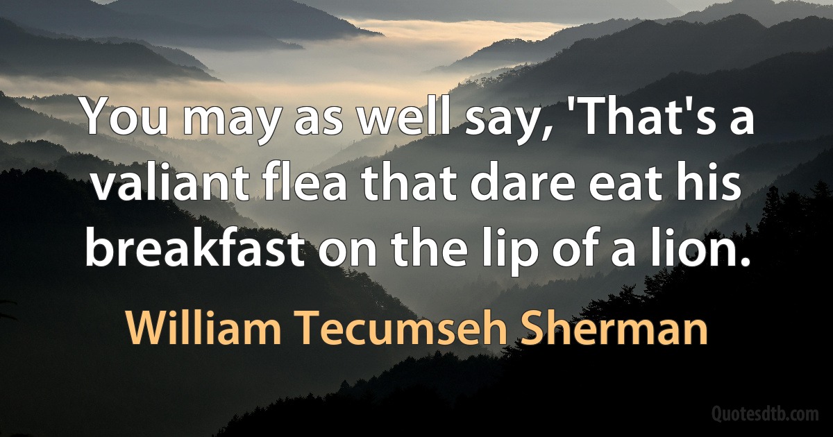 You may as well say, 'That's a valiant flea that dare eat his breakfast on the lip of a lion. (William Tecumseh Sherman)