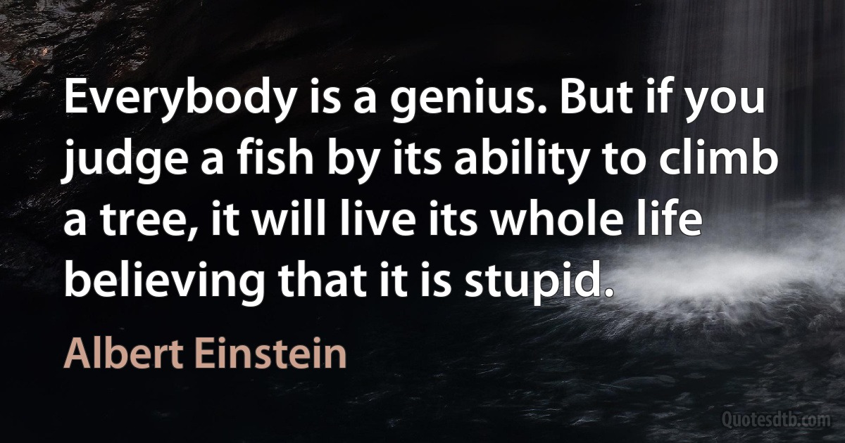 Everybody is a genius. But if you judge a fish by its ability to climb a tree, it will live its whole life believing that it is stupid. (Albert Einstein)