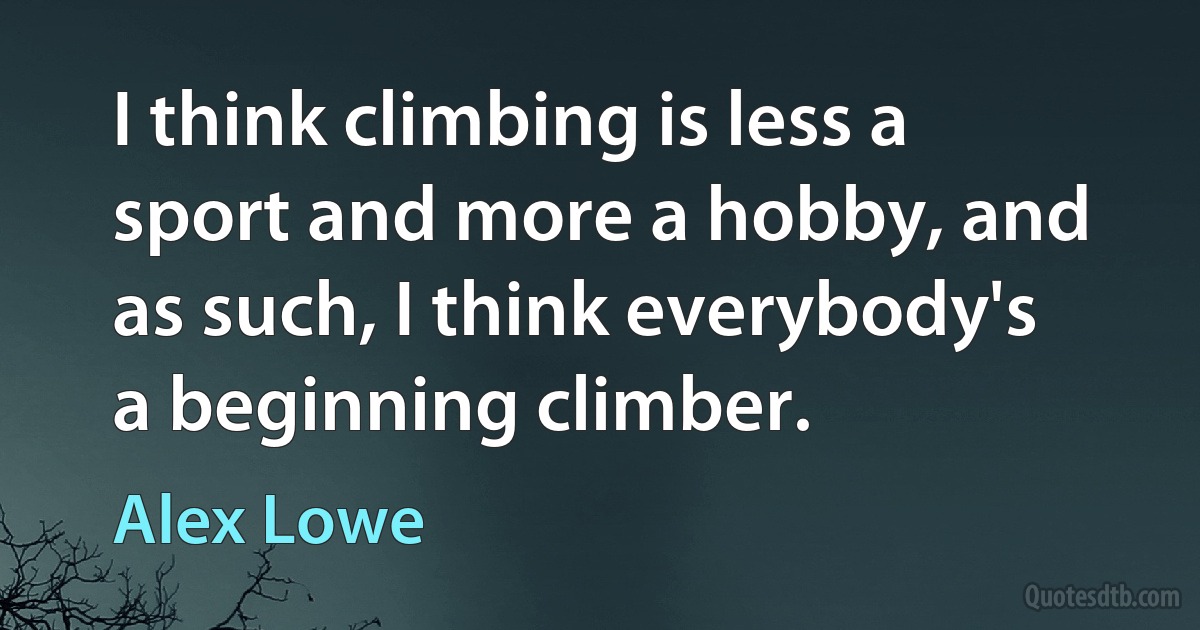 I think climbing is less a sport and more a hobby, and as such, I think everybody's a beginning climber. (Alex Lowe)