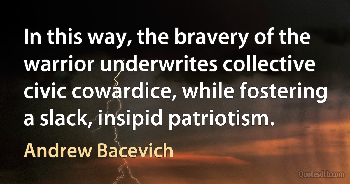 In this way, the bravery of the warrior underwrites collective civic cowardice, while fostering a slack, insipid patriotism. (Andrew Bacevich)