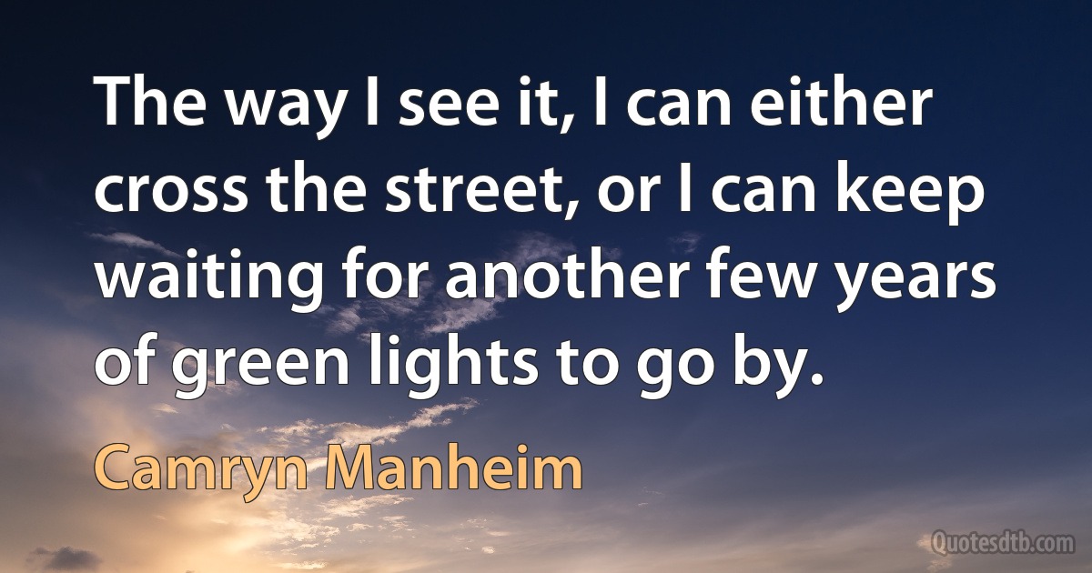 The way I see it, I can either cross the street, or I can keep waiting for another few years of green lights to go by. (Camryn Manheim)