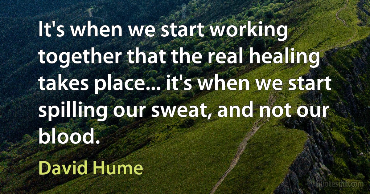 It's when we start working together that the real healing takes place... it's when we start spilling our sweat, and not our blood. (David Hume)