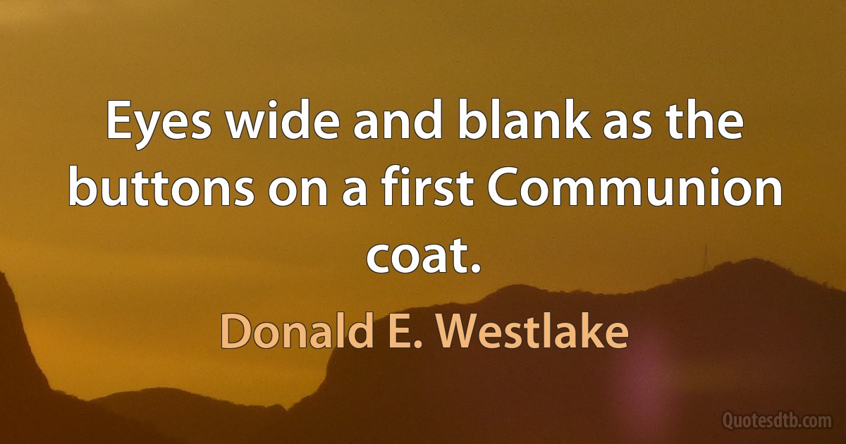 Eyes wide and blank as the buttons on a first Communion coat. (Donald E. Westlake)