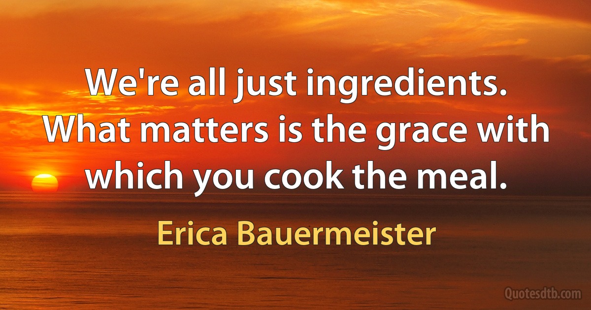 We're all just ingredients. What matters is the grace with which you cook the meal. (Erica Bauermeister)