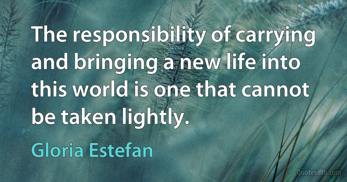 The responsibility of carrying and bringing a new life into this world is one that cannot be taken lightly. (Gloria Estefan)