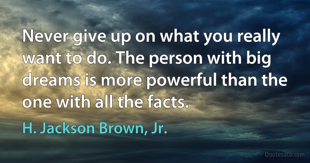 Never give up on what you really want to do. The person with big dreams is more powerful than the one with all the facts. (H. Jackson Brown, Jr.)