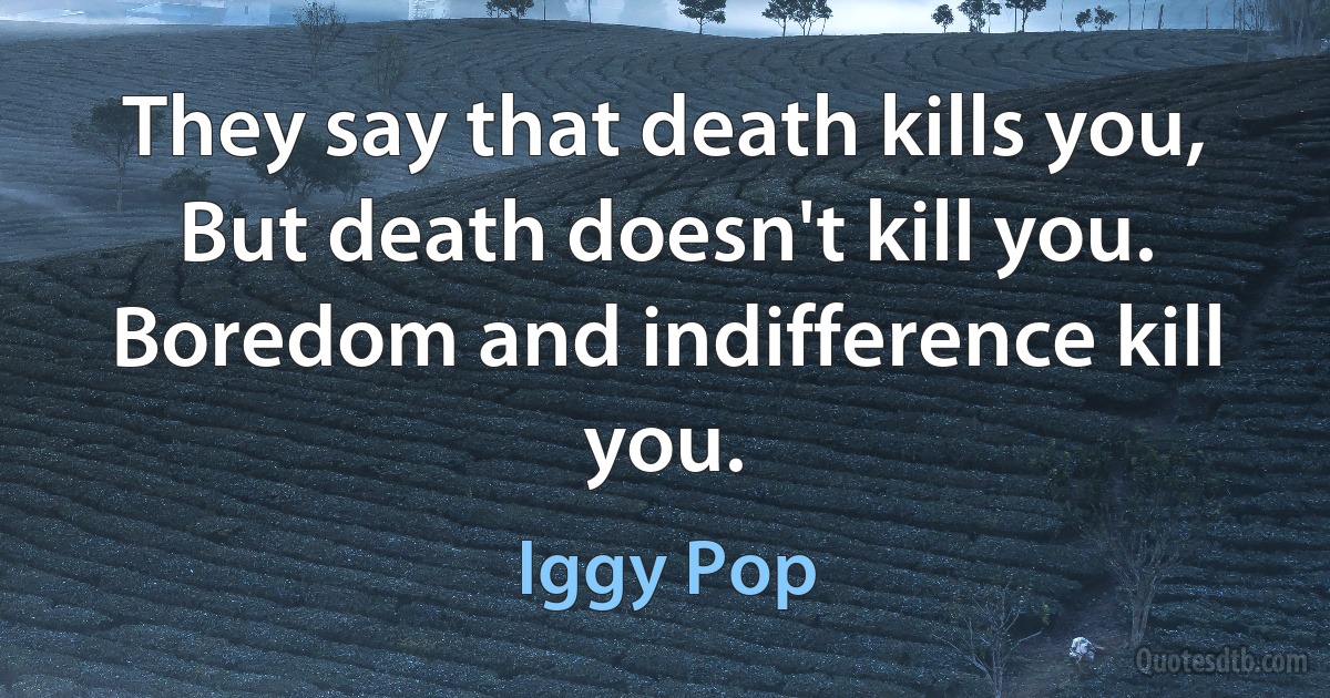 They say that death kills you, But death doesn't kill you. Boredom and indifference kill you. (Iggy Pop)