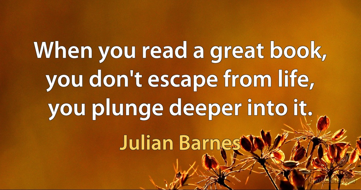 When you read a great book, you don't escape from life, you plunge deeper into it. (Julian Barnes)