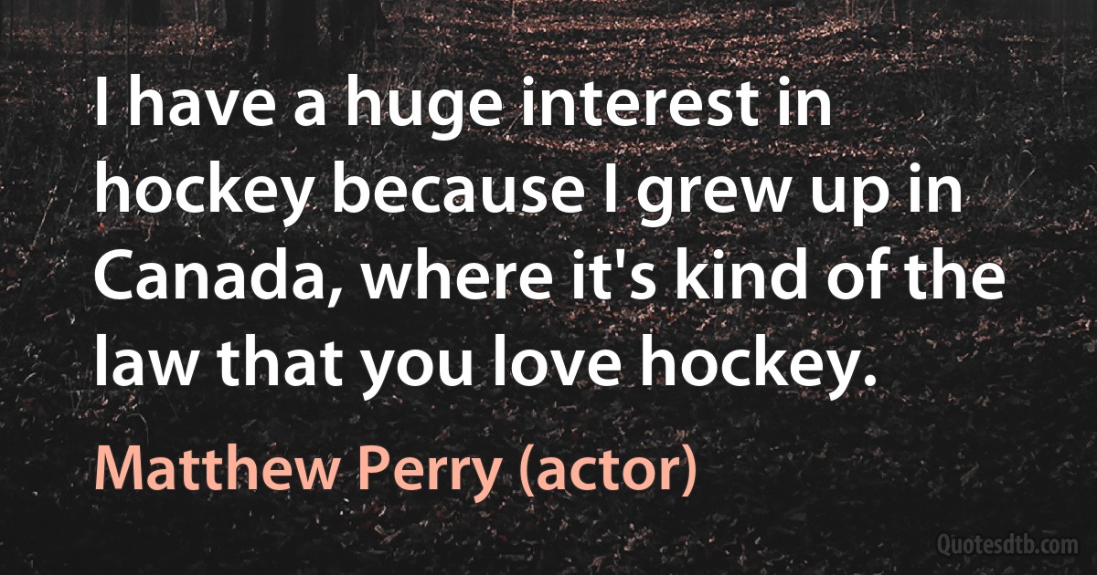 I have a huge interest in hockey because I grew up in Canada, where it's kind of the law that you love hockey. (Matthew Perry (actor))