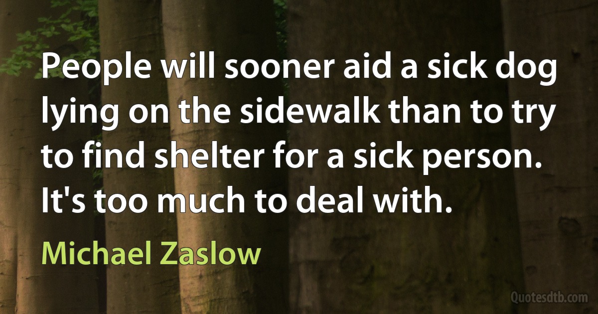 People will sooner aid a sick dog lying on the sidewalk than to try to find shelter for a sick person. It's too much to deal with. (Michael Zaslow)