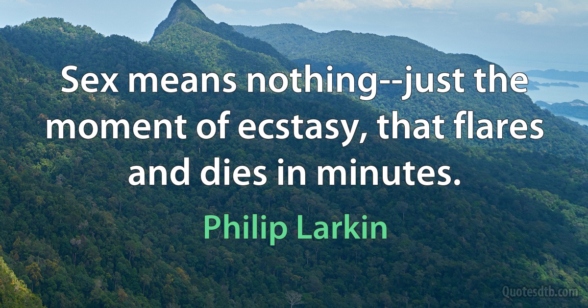 Sex means nothing--just the moment of ecstasy, that flares and dies in minutes. (Philip Larkin)