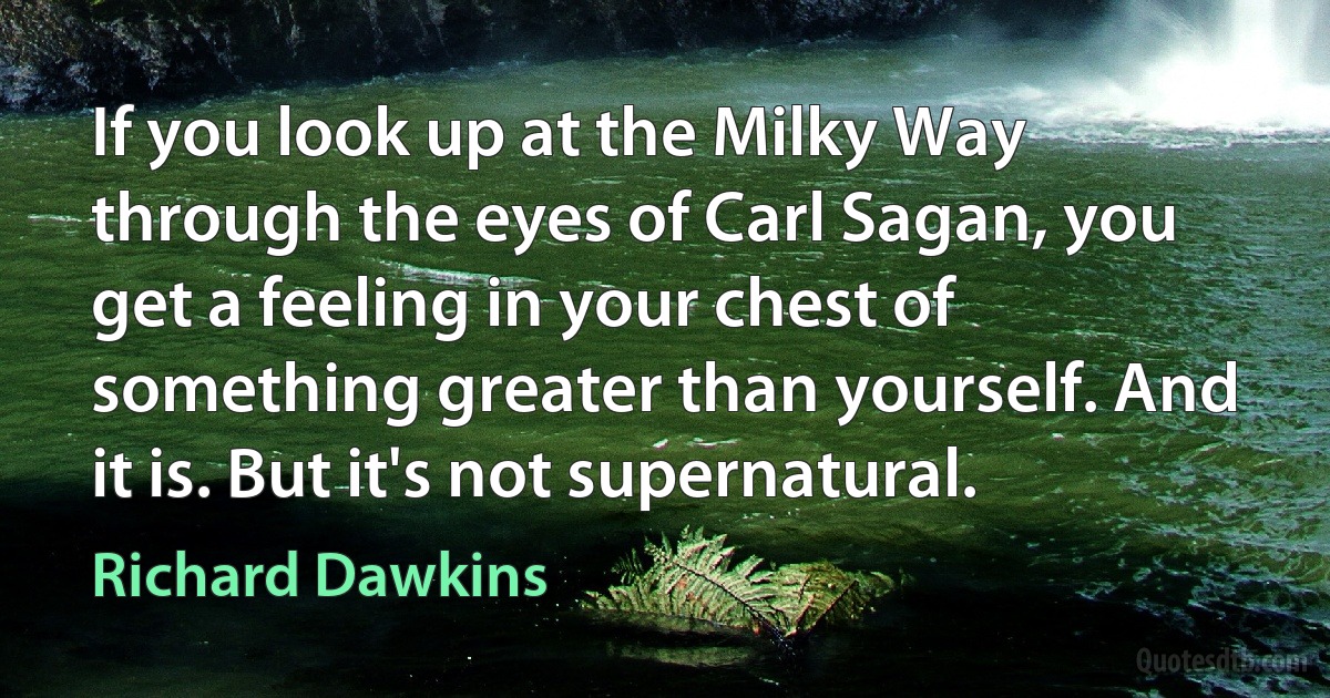 If you look up at the Milky Way through the eyes of Carl Sagan, you get a feeling in your chest of something greater than yourself. And it is. But it's not supernatural. (Richard Dawkins)