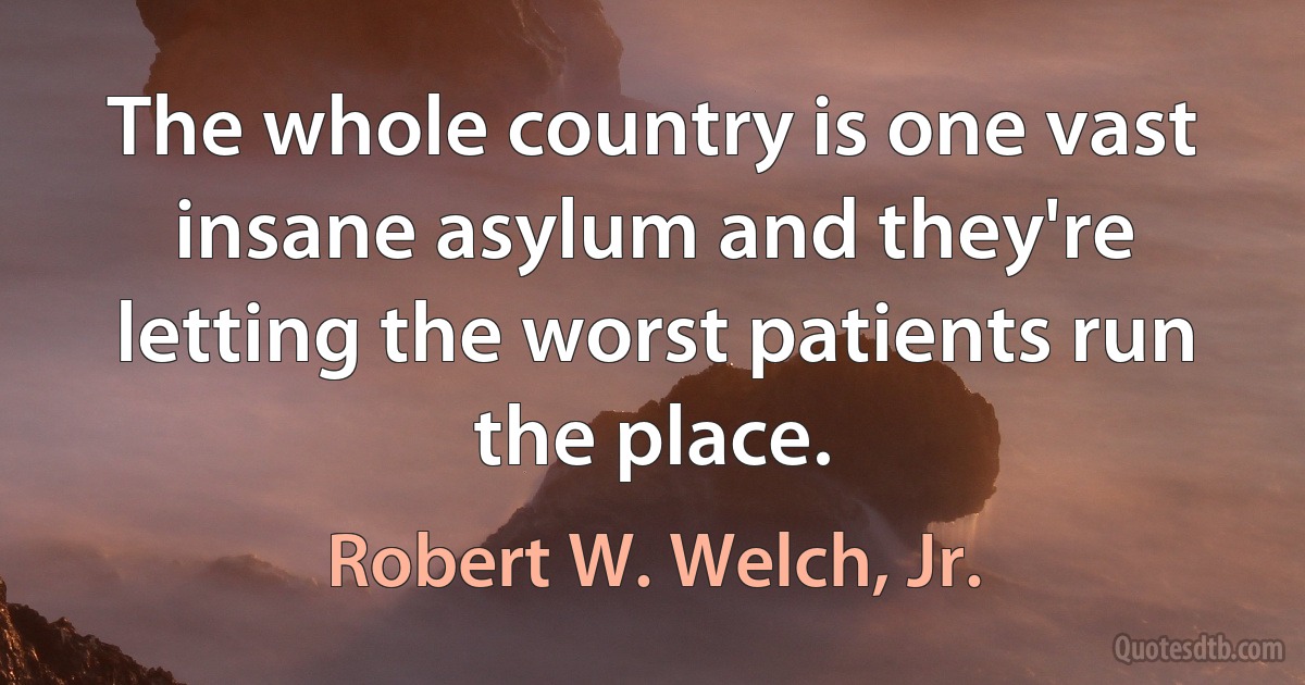 The whole country is one vast insane asylum and they're letting the worst patients run the place. (Robert W. Welch, Jr.)