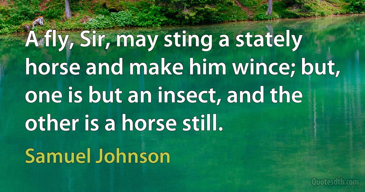 A fly, Sir, may sting a stately horse and make him wince; but, one is but an insect, and the other is a horse still. (Samuel Johnson)