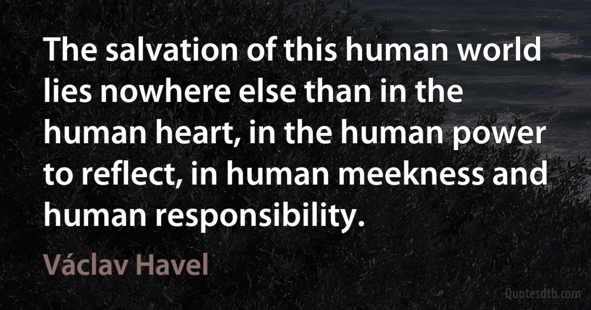 The salvation of this human world lies nowhere else than in the human heart, in the human power to reflect, in human meekness and human responsibility. (Václav Havel)