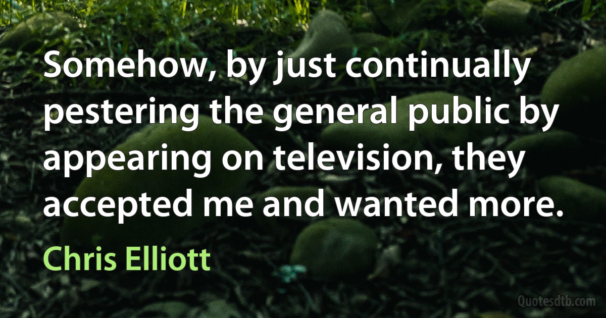 Somehow, by just continually pestering the general public by appearing on television, they accepted me and wanted more. (Chris Elliott)