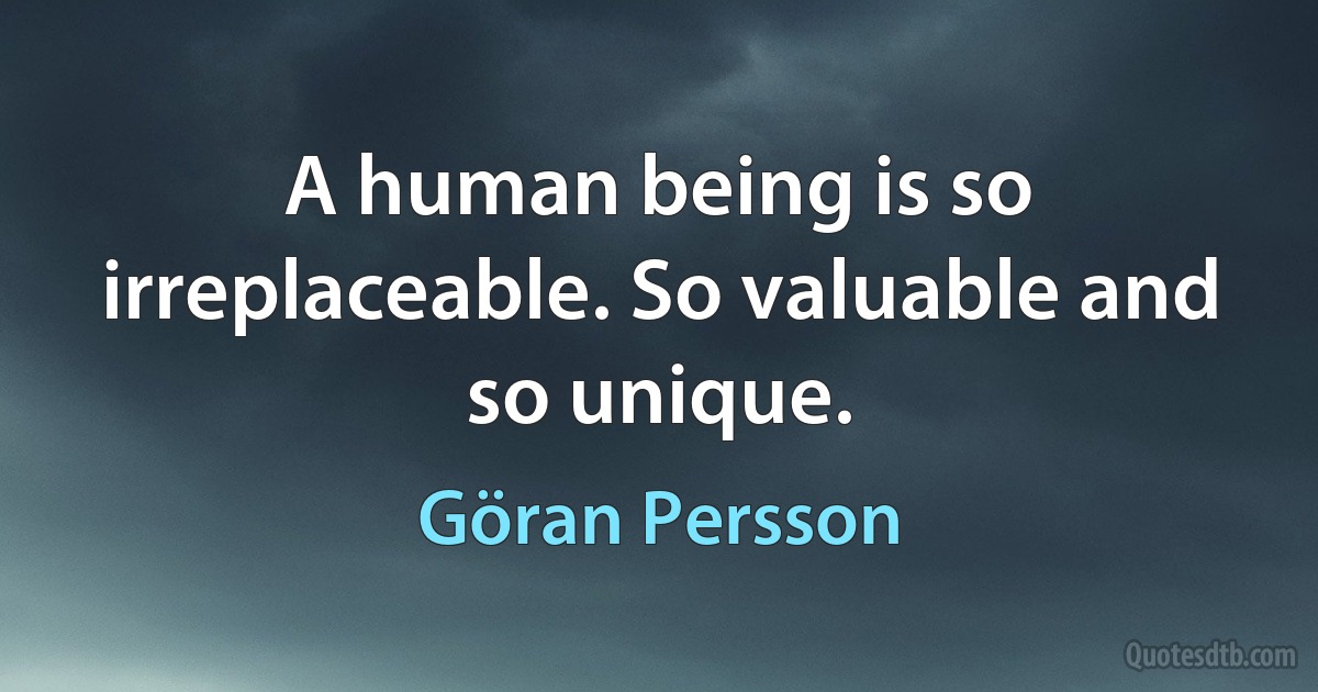 A human being is so irreplaceable. So valuable and so unique. (Göran Persson)