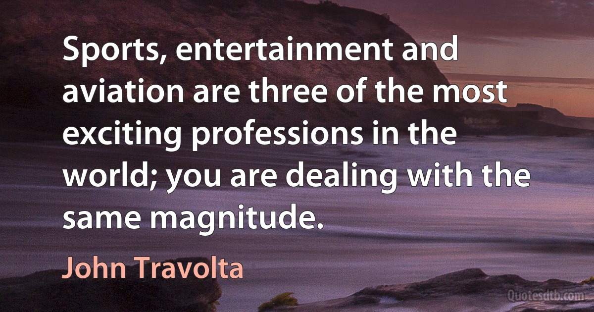 Sports, entertainment and aviation are three of the most exciting professions in the world; you are dealing with the same magnitude. (John Travolta)