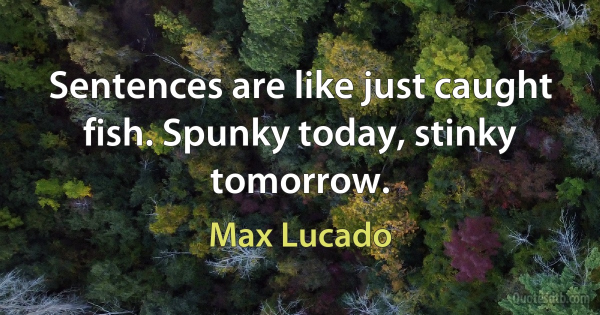 Sentences are like just caught fish. Spunky today, stinky tomorrow. (Max Lucado)