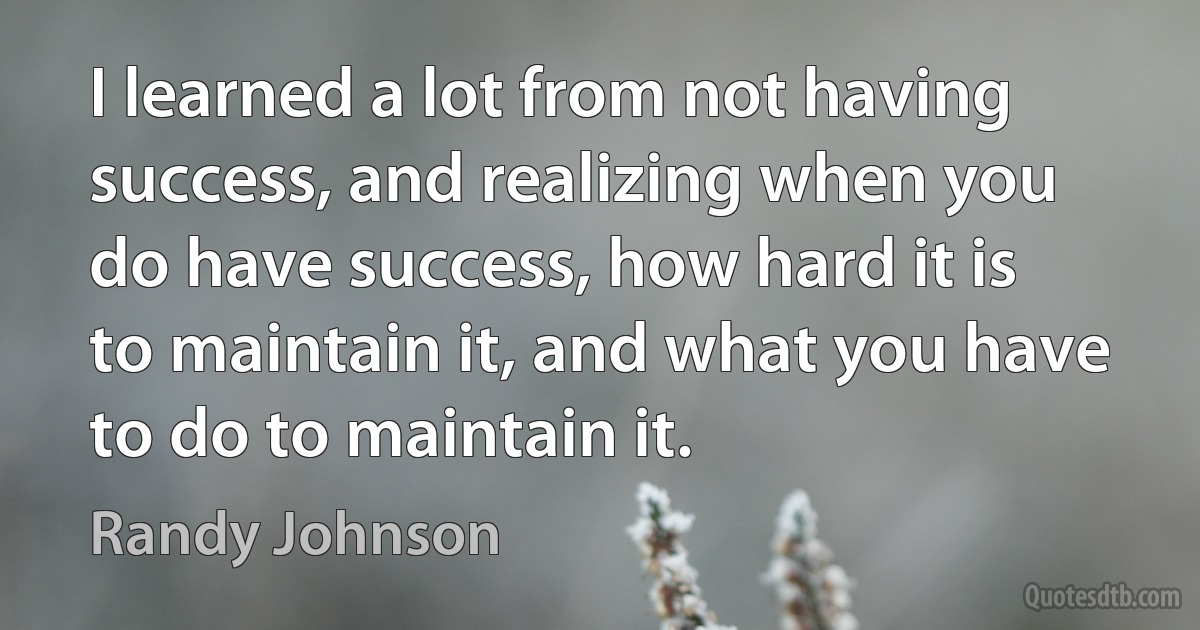 I learned a lot from not having success, and realizing when you do have success, how hard it is to maintain it, and what you have to do to maintain it. (Randy Johnson)