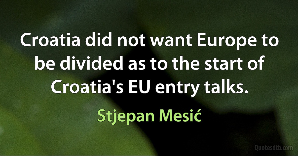 Croatia did not want Europe to be divided as to the start of Croatia's EU entry talks. (Stjepan Mesić)