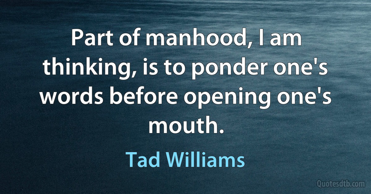 Part of manhood, I am thinking, is to ponder one's words before opening one's mouth. (Tad Williams)