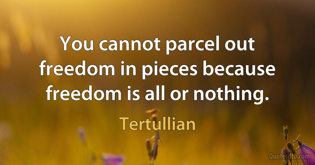 You cannot parcel out freedom in pieces because freedom is all or nothing. (Tertullian)