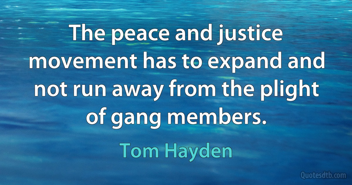 The peace and justice movement has to expand and not run away from the plight of gang members. (Tom Hayden)