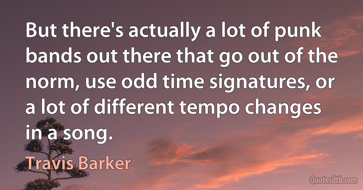 But there's actually a lot of punk bands out there that go out of the norm, use odd time signatures, or a lot of different tempo changes in a song. (Travis Barker)