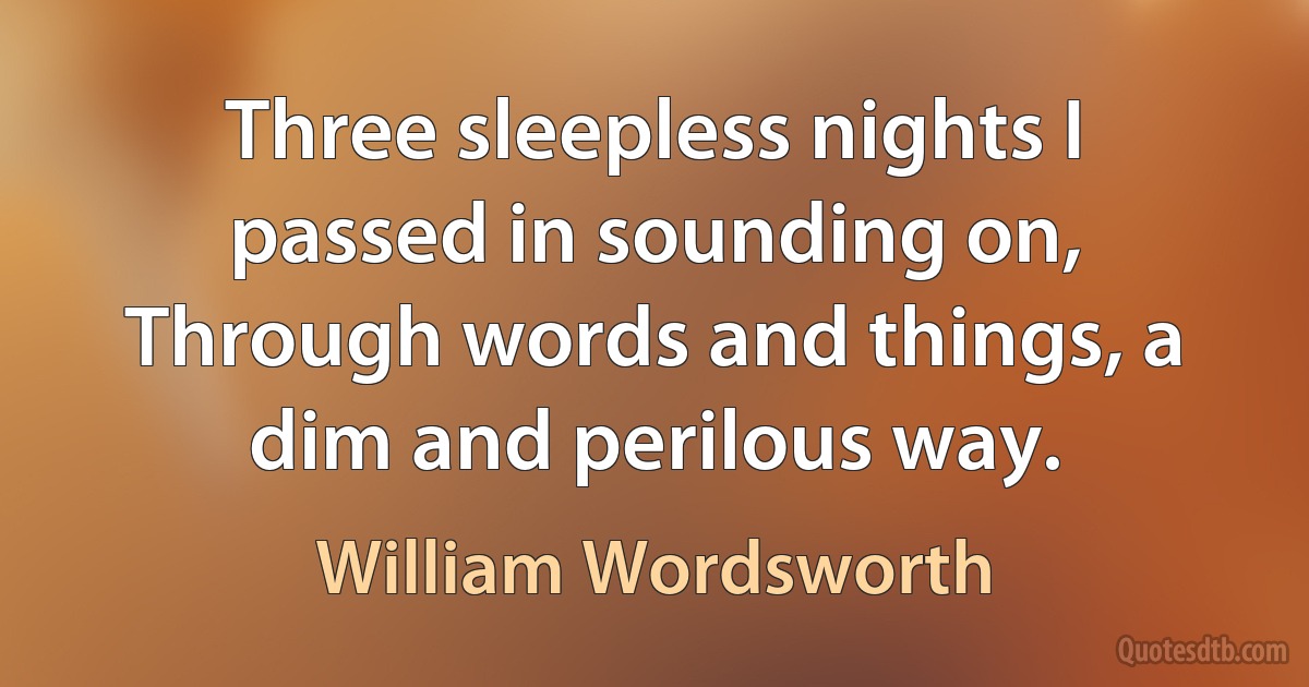 Three sleepless nights I passed in sounding on, Through words and things, a dim and perilous way. (William Wordsworth)