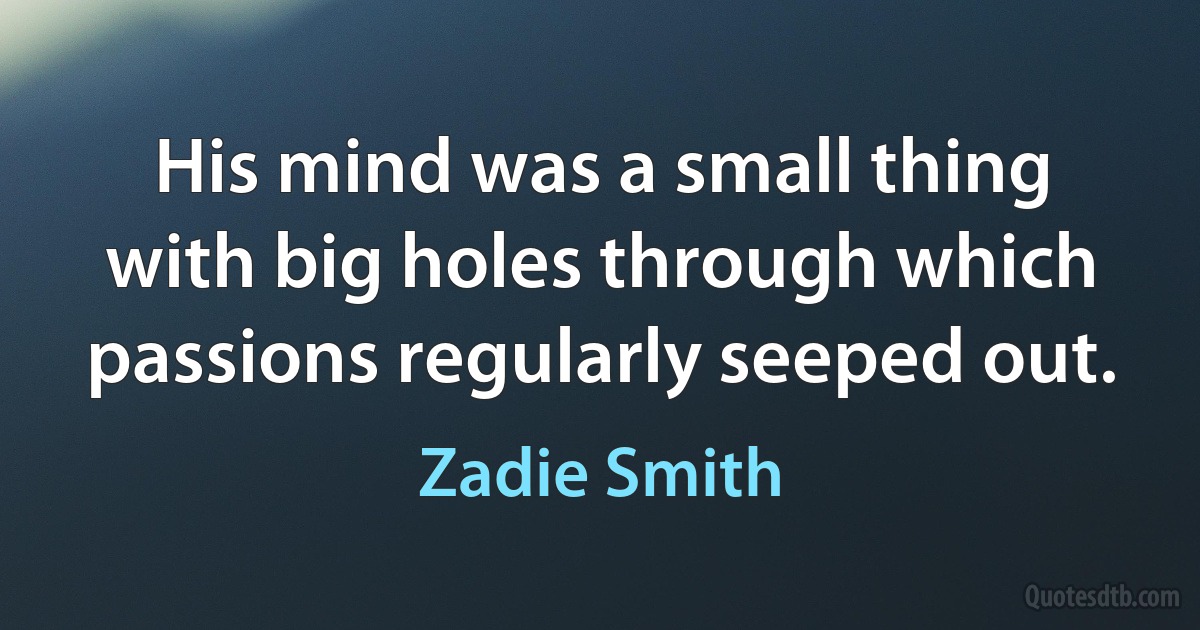 His mind was a small thing with big holes through which passions regularly seeped out. (Zadie Smith)