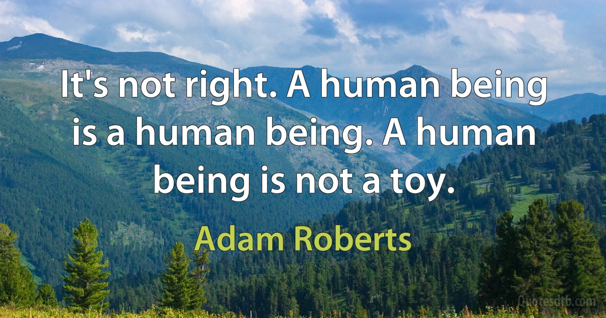 It's not right. A human being is a human being. A human being is not a toy. (Adam Roberts)