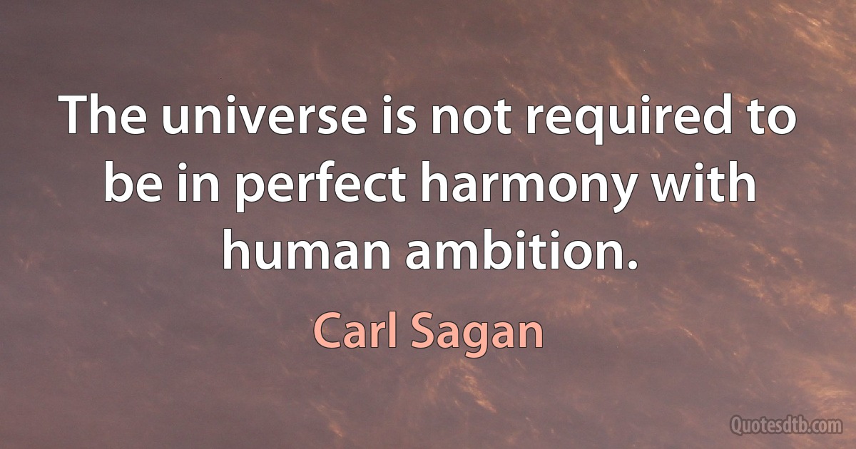 The universe is not required to be in perfect harmony with human ambition. (Carl Sagan)