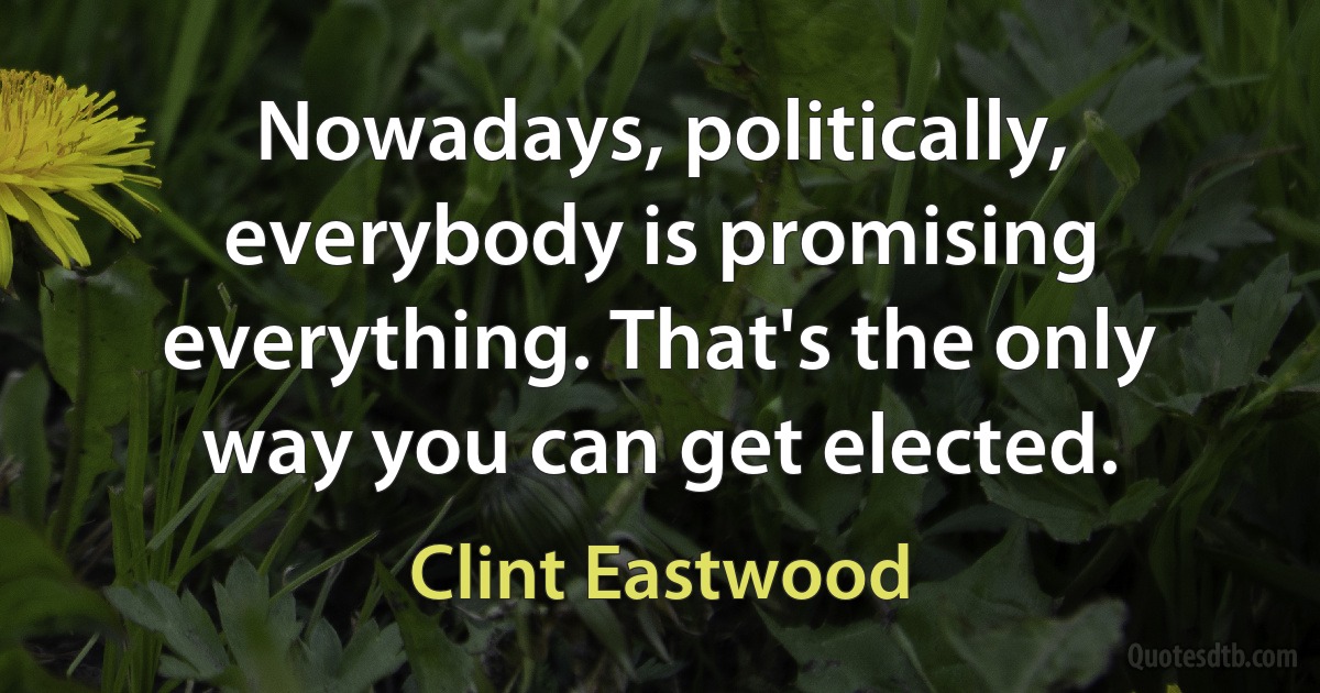 Nowadays, politically, everybody is promising everything. That's the only way you can get elected. (Clint Eastwood)