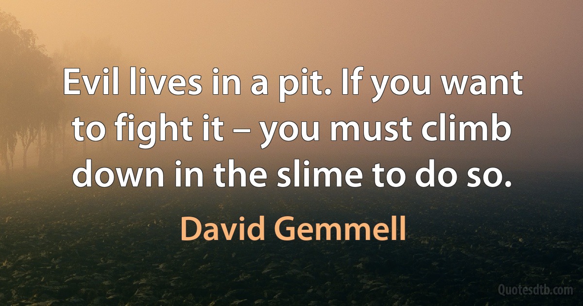 Evil lives in a pit. If you want to fight it – you must climb down in the slime to do so. (David Gemmell)