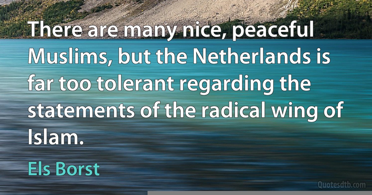 There are many nice, peaceful Muslims, but the Netherlands is far too tolerant regarding the statements of the radical wing of Islam. (Els Borst)