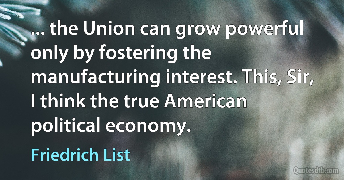 ... the Union can grow powerful only by fostering the manufacturing interest. This, Sir, I think the true American political economy. (Friedrich List)